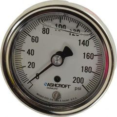 Ashcroft - 2-1/2" Dial, 1/4 Thread, 0-200 Scale Range, Pressure Gauge - Center Back Connection Mount, Accurate to 1% of Scale - Caliber Tooling