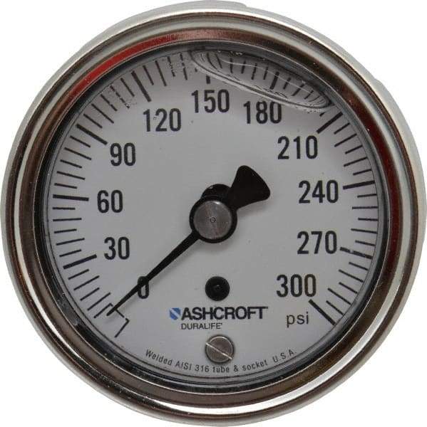 Ashcroft - 2-1/2" Dial, 1/4 Thread, 0-300 Scale Range, Pressure Gauge - Center Back Connection Mount, Accurate to 1% of Scale - Caliber Tooling