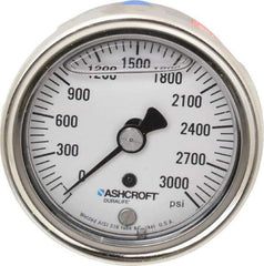 Ashcroft - 2-1/2" Dial, 1/4 Thread, 0-3,000 Scale Range, Pressure Gauge - Center Back Connection Mount, Accurate to 1% of Scale - Caliber Tooling