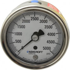 Ashcroft - 2-1/2" Dial, 1/4 Thread, 0-5,000 Scale Range, Pressure Gauge - Center Back Connection Mount, Accurate to 1% of Scale - Caliber Tooling