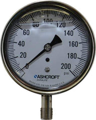 Ashcroft - 3-1/2" Dial, 1/4 Thread, 0-200 Scale Range, Pressure Gauge - Lower Connection Mount, Accurate to 1% of Scale - Caliber Tooling