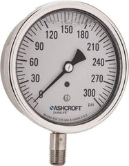 Ashcroft - 3-1/2" Dial, 1/4 Thread, 0-300 Scale Range, Pressure Gauge - Lower Connection Mount, Accurate to 1% of Scale - Caliber Tooling