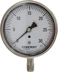 Ashcroft - 3-1/2" Dial, 1/4 Thread, 0-30 Scale Range, Pressure Gauge - Lower Connection Mount, Accurate to 1% of Scale - Caliber Tooling