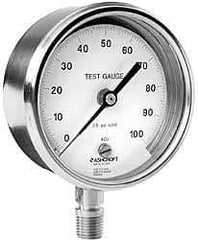 Ashcroft - 3" Dial, 1/4 Thread, 30-0 Scale Range, Pressure Gauge - Lower Connection Mount, Accurate to 0.5% of Scale - Caliber Tooling