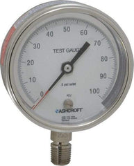 Ashcroft - 3" Dial, 1/4 Thread, 0-100 Scale Range, Pressure Gauge - Lower Connection Mount, Accurate to 0.5% of Scale - Caliber Tooling