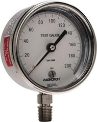 Ashcroft - 3" Dial, 1/4 Thread, 0-200 Scale Range, Pressure Gauge - Lower Connection Mount, Accurate to 0.5% of Scale - Caliber Tooling