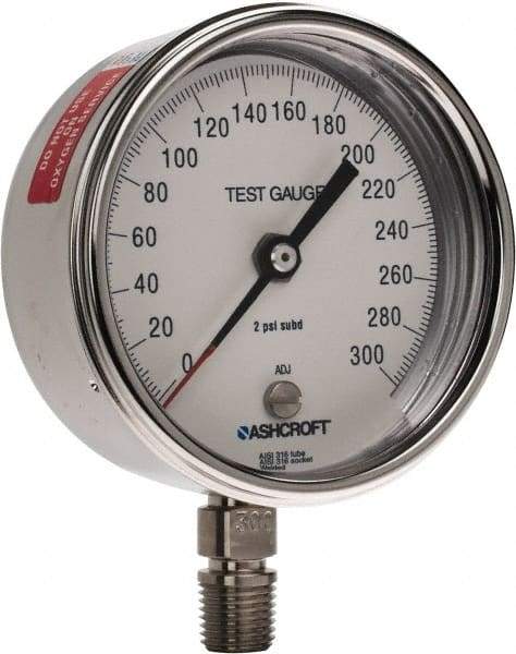 Ashcroft - 3" Dial, 1/4 Thread, 0-300 Scale Range, Pressure Gauge - Lower Connection Mount, Accurate to 0.5% of Scale - Caliber Tooling