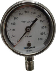 Ashcroft - 3" Dial, 1/4 Thread, 0-600 Scale Range, Pressure Gauge - Lower Connection Mount, Accurate to 0.5% of Scale - Caliber Tooling