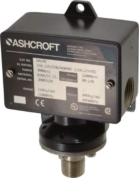 Ashcroft - 450 to 3,000 psi Adjustable Range, 12,000 Max psi, Watertight Single Setpoint - 1/4 Female - Caliber Tooling