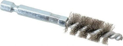 Schaefer Brush - 3/8 Inch Inside Diameter, 9/16 Inch Actual Brush Diameter, Carbon Steel, Power Fitting and Cleaning Brush - 1/4 Shank Diameter, 3-1/8 Inch Long, Hex Shaft Stem, 1/2 Inch Refrigeration Outside Diameter - Caliber Tooling