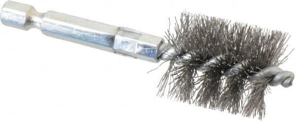 Schaefer Brush - 3/4 Inch Inside Diameter, 15/16 Inch Actual Brush Diameter, Carbon Steel, Power Fitting and Cleaning Brush - 1/4 Shank Diameter, 3-1/8 Inch Long, Hex Shaft Stem, 7/8 Inch Refrigeration Outside Diameter - Caliber Tooling