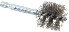 Schaefer Brush - 1 Inch Inside Diameter, 1-3/16 Inch Actual Brush Diameter, Carbon Steel, Power Fitting and Cleaning Brush - 1/4 Shank Diameter, 3-1/8 Inch Long, Hex Shaft Stem, 1-1/8 Inch Refrigeration Outside Diameter - Caliber Tooling