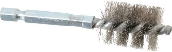 Schaefer Brush - 5/8 Inch Inside Diameter, 13/16 Inch Actual Brush Diameter, Stainless Steel, Power Fitting and Cleaning Brush - 1/4 Shank Diameter, 3-1/8 Inch Long, Hex Shaft Stem, 3/4 Inch Refrigeration Outside Diameter - Caliber Tooling