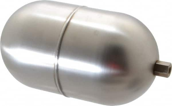 Made in USA - 4" Diam x 7" Long, Oblong, Hex Spud Connection, Metal Float - 1/4-20 Thread, Stainless Steel, 150 Max psi, 19 Gauge - Caliber Tooling