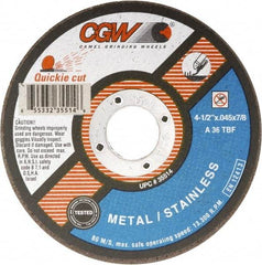 Camel Grinding Wheels - 7" 36 Grit Aluminum Oxide Cutoff Wheel - 1/16" Thick, 7/8" Arbor, 8,500 Max RPM - Caliber Tooling