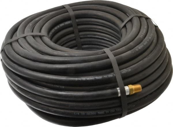 Alliance Hose & Rubber - 1/4" ID x 9/16" OD 100' Long Multipurpose Air Hose - MNPT x FNPT(Swivel) Ends, 300 Working psi, -40 to 190°F, 1/4" Fitting, Black - Caliber Tooling