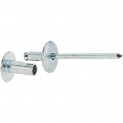 RivetKing - Size 8-12 Dome Head Steel Flush on Both Sides Blind Rivet - Steel Mandrel, 5/8" to 3/4" Grip, 5/8" Head Diam, 0.255" Min Hole Diam, 0.58" Length Under Head, 1/4" Body Diam - Caliber Tooling