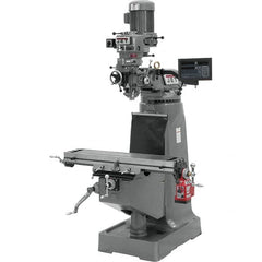 Jet - 9" Table Width x 42" Table Length, Step Pulley Control, 3 Phase Knee Milling Machine - R8 Spindle Taper, 2 hp - Caliber Tooling