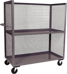 Jamco - 3,000 Lb Capacity, 2 Shelf, 3-Sided Steel Mesh Stock Truck - 30" Long x 48" Wide x 57" High, 6" Diam Phenolic Wheels - Caliber Tooling