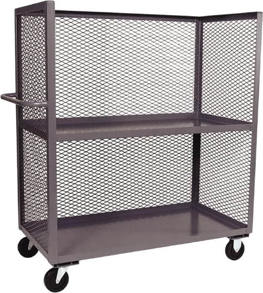 Jamco - 3,000 Lb Capacity, 2 Shelf, 3-Sided Steel Mesh Stock Truck - 24" Long x 60" Wide x 57" High, 6" Diam Phenolic Wheels - Caliber Tooling