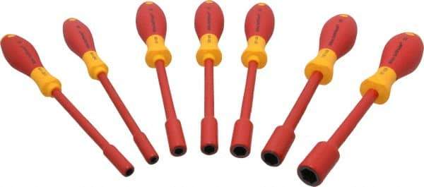 Wiha - 7 Piece 3/16 to 1/2" Insulated Nutdriver Set - Solid Shaft, Ergonomic Handle - Caliber Tooling