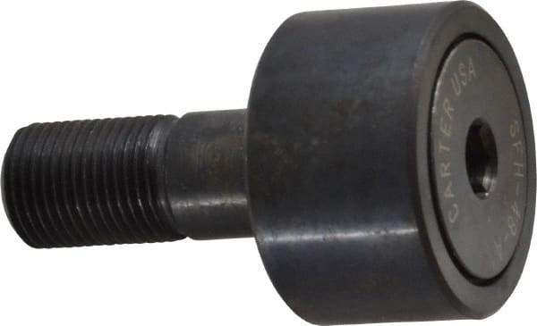 Made in USA - 1-1/2" Roller Diam x 7/8" Width, 5/8" Stud Diam x 1-1/2" Length, Stud Cam Follower - Steel, 3/4" Thread Length, 5/8-18 Thread, 3,872 Lb Dynamic Cap - Caliber Tooling