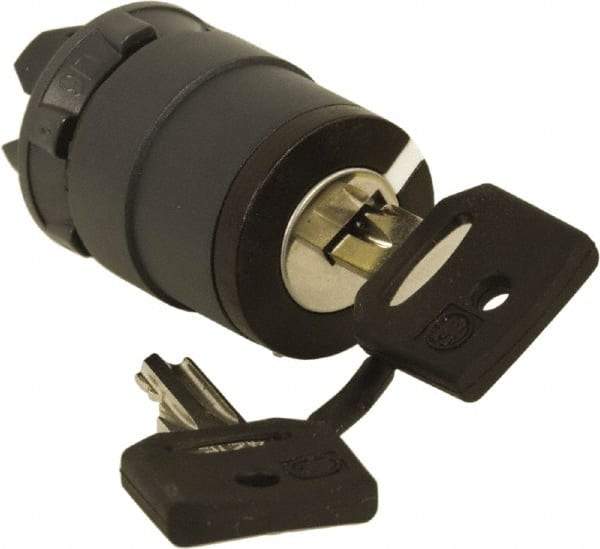 Schneider Electric - 22mm Mount Hole, 2 Position, Key Operated, Selector Switch Only - Black, Momentary (MO), Nonilluminated, Shock, Vibration and Water Resistant - Caliber Tooling