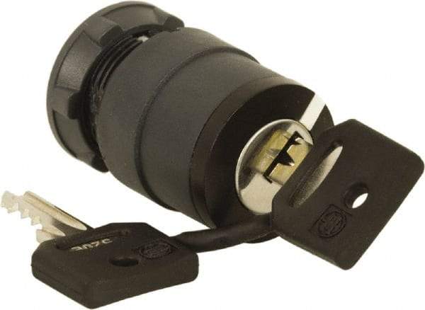 Schneider Electric - 22mm Mount Hole, 2 Position, Key Operated, Selector Switch Only - Black, Maintained (MA), Nonilluminated, Shock, Vibration and Water Resistant - Caliber Tooling