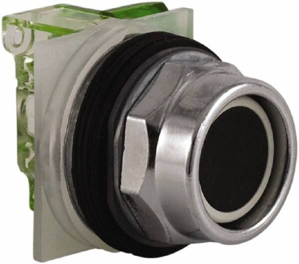 Schneider Electric - 30mm Mount Hole, Extended Straight, Pushbutton Switch with Contact Block - Black Pushbutton, Momentary (MO) - Caliber Tooling