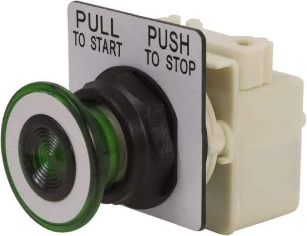 Schneider Electric - 30mm Mount Hole, Extended Straight, Pushbutton Switch Only - Green Pushbutton, Maintained (MA) - Caliber Tooling