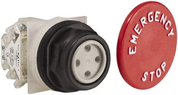 Schneider Electric - 30mm Mount Hole, Extended Straight, Pushbutton Switch with Contact Block - Red Pushbutton, Momentary (MO) - Caliber Tooling