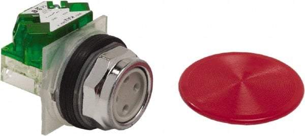 Schneider Electric - 30mm Mount Hole, Extended Straight, Pushbutton Switch with Contact Block - Red Pushbutton, Momentary (MO) - Caliber Tooling