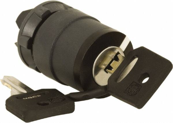 Schneider Electric - 22mm Mount Hole, 2 Position, Key Operated, Selector Switch Only - Black, Maintained (MA), Nonilluminated, Shock, Vibration and Water Resistant - Caliber Tooling