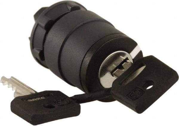 Schneider Electric - 22mm Mount Hole, 2 Position, Key Operated, Selector Switch Only - Black, Momentary (MO), Nonilluminated, Shock, Vibration and Water Resistant - Caliber Tooling