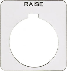 Schneider Electric - Square, Plastic Legend Plate - Raise - White Background, Black Letters, 1.22 Inch Hole Diameter, 1-3/4 Inch Square - Caliber Tooling