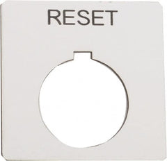 Schneider Electric - Square, Plastic Legend Plate - Reset - White Background, Black Letters, 1.2 Inch Hole Diameter, 2-1/4 Inch Square - Caliber Tooling