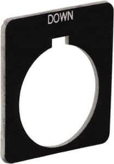 Schneider Electric - Square, Plastic Legend Plate - Down - Black Background, White Letters, 1.22 Inch Hole Diameter, 1-3/4 Inch Square - Caliber Tooling