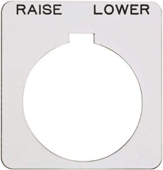 Schneider Electric - Square, Plastic Legend Plate - Raise-Lower - White Background, Black Letters, 1.22 Inch Hole Diameter, 1-3/4 Inch Square - Caliber Tooling