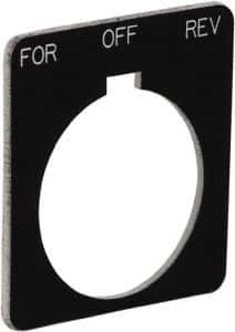 Schneider Electric - Square, Plastic Legend Plate - Forward-Off-Reverse - Black Background, White Letters, 1.22 Inch Hole Diameter, 1-3/4 Inch Square - Caliber Tooling