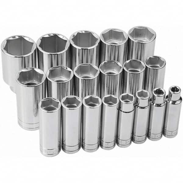 SK - 1/2" Drive Deep Socket Set - 3/8 to 1-1/2", Inch Measurement Standard - Caliber Tooling