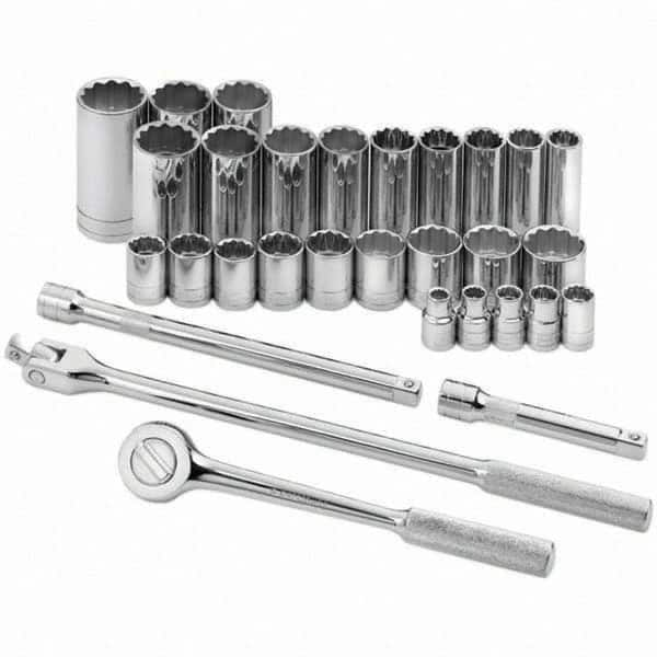 SK - 1/2" Drive Standard Deep Socket Set - 3/8 to 1-1/4", Inch Measurement Standard - Caliber Tooling