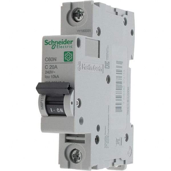 Schneider Electric - 20 Amp, 440 VAC, 1 Pole, DIN Rail Mounted Miniature Circuit Breaker - Magnetic Trip, Multiple Breaking Capacity Ratings, 18-4 AWG, 76mm Deep x 81mm High x 18mm Wide - Caliber Tooling