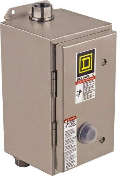 Square D - 220 Coil VAC at 50 Hz, 240 Coil VAC at 60 Hz, 27 Amp, NEMA Size 1, Nonreversible Enclosed Enclosure NEMA Motor Starter - 3 Phase hp: 10 at 460 VAC, 10 at 575 VAC, 7-1/2 at 200 VAC, 7-1/2 at 230 VAC, 4x Enclosure Rating - Caliber Tooling