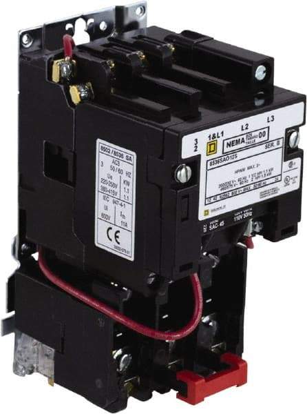 Square D - 440 Coil VAC at 50 Hz, 480 Coil VAC at 60 Hz, 9 Amp, Nonreversible Open Enclosure NEMA Motor Starter - 3 Phase hp: 1-1/2 at 200 VAC, 1-1/2 at 230 VAC, 2 at 460 VAC, 2 at 575 VAC - Caliber Tooling