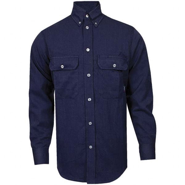 National Safety Apparel - Size 2XL Navy Blue Flame Resistant/Retardant Long Sleeve Button Down Shirt - Exact Industrial Supply