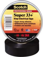 3M - 3/4" x 52', Black Vinyl Electrical Tape - Series 33+, 7 mil Thick, 1,150 V/mil Dielectric Strength, 15 Lb./Inch Tensile Strength - Caliber Tooling