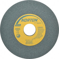 Norton - 6" Diam x 1-1/4" Hole x 1/2" Thick, I Hardness, 100 Grit Surface Grinding Wheel - Silicon Carbide, Type 1, Fine Grade, 4,140 Max RPM, Vitrified Bond, No Recess - Caliber Tooling