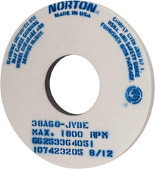 Norton - 14" Diam x 5" Hole x 1" Thick, J Hardness, 60 Grit Surface Grinding Wheel - Aluminum Oxide, Type 1, Medium Grade, 1,800 Max RPM, Vitrified Bond, No Recess - Caliber Tooling