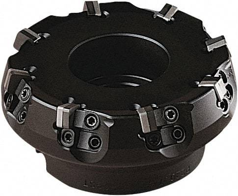 Seco - 102.3mm Cut Diam, 1.26" Arbor Hole, 8mm Max Depth of Cut, 75° Indexable Chamfer & Angle Face Mill - 8 Inserts, SN.. 0903 Insert, Right Hand Cut, Series R220.74 - Caliber Tooling