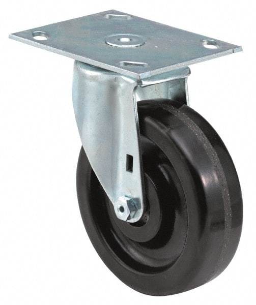 E.R. Wagner - 5" Diam x 2" Wide x 6-1/2" OAH Top Plate Mount Swivel Caster - TPR, 350 Lb Capacity, Roller Bearing, 4 x 4-1/2" Plate - Caliber Tooling